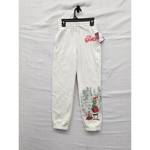 The Grinch Womens Fleece Jogger Pants Cream Cotton Blend Holiday Size Medium